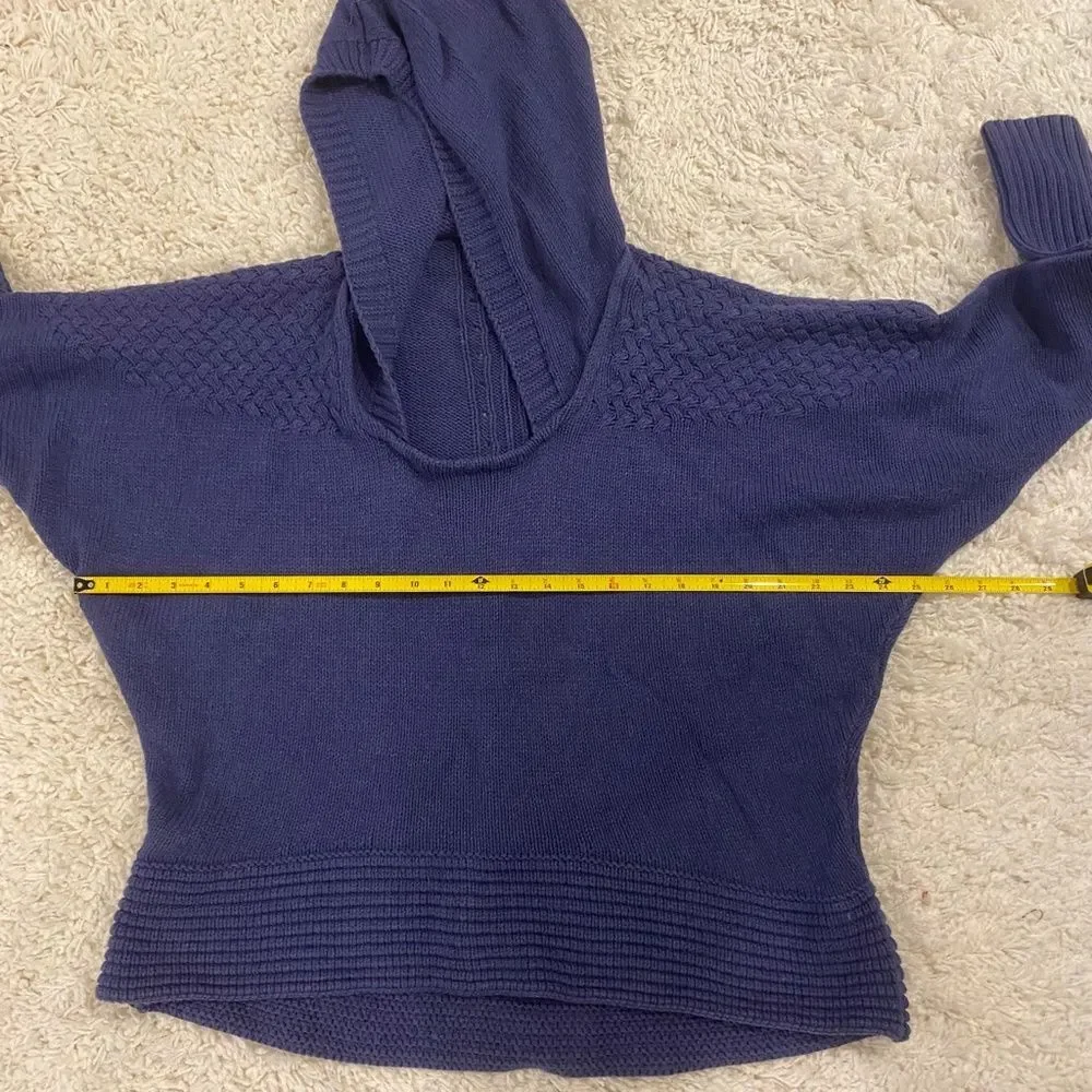 DKNY Jeans Blue Cable Knit Long Sleeve Hooded High Low Square Neck Sweater M